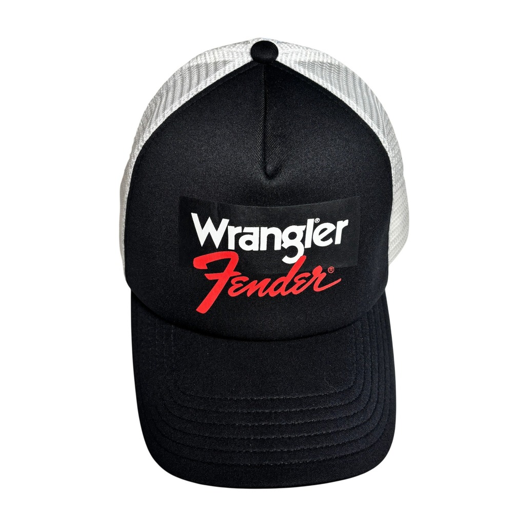 Wrangler x Fender Trucker Black Hat White‎ Mesh Snapback Graphic Logo Cap